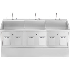 Triple Station Pedestal Scrub Sink, Knee Action Control, Stainless Steel