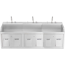 Triple Station Wall Mounted Lodi Scrub Sink, Knee Action Control, Stainless Steel