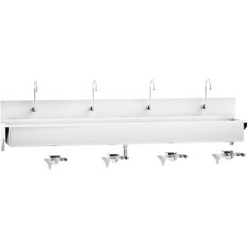 Four Station Windsor Scrub Sink, Wall Mounted with Knee Action Control, Stainless Steel