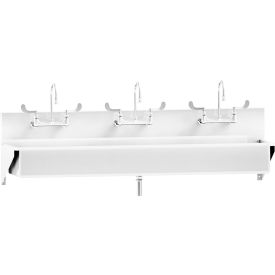 Triple Station Windsor Scrub Sink, Wall Mounted with Elbow Action Control, Stainless Steel