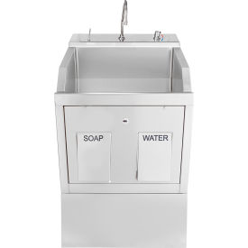Single Station Pedestal Lodi Scrub Sink, Knee Action Control, Stainless Steel