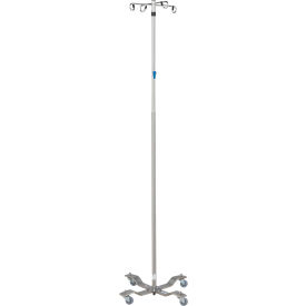 IV Stand, Thumb Control, Stainless Steel, 66 - 100" Height, 4 Hook