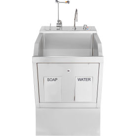 Single Station Pedestal Scrub Sink with Eyewash and Digital Timer, Knee Action Control