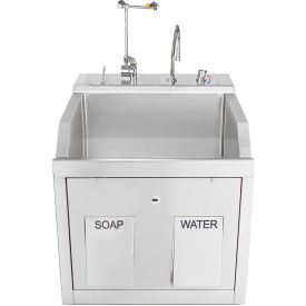 Single Station Wall Mounted Lodi Scrub Sink with Eyewash and Digital Timer, Knee Action