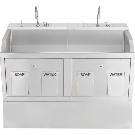 Double Station Pedestal Lodi Scrub Sink, Knee Action Control, Stainless Steel