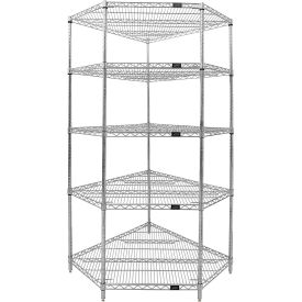 5 Shelf, Chrome Corner Wire Shelving Unit, 42"W x 24"D x 74"H
