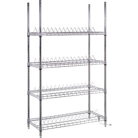 4 Shelf, Chrome 60 Reel Wire Shelving Unit, Starter, 36"W x 18"D x 63"H