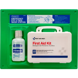 Eyewash Station, Single 16 oz. Screw Cap Bottle, with OSHA First Aid Kit