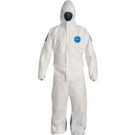 Tyvek 400D Coverall, Hood, Elastic Wrist/Ankle, Stormflap, White Blue, MD, 25/Qty
