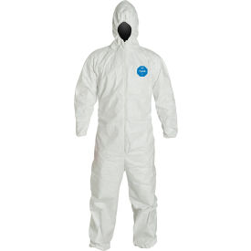 Tyvek 400 Coverall, Hood, Elastic Wrist & Ankle, Stormflap, White, LG, 25/Qty