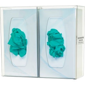 Glove Box Dispenser - Double - Divided 11.38"W x 10.13"H x 4"D, Clear