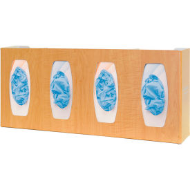 Glove Box Dispenser - Quad - Divided 22.63"W x 10.13"H x 4"D, Maple Fauxwood
