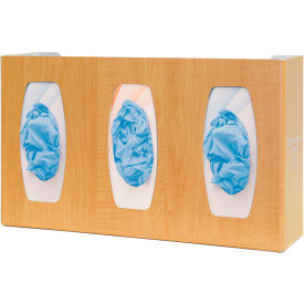 Glove Box Dispenser - Triple - Divided 17"W x 10.13"H x 4"D, Maple Fauxwood