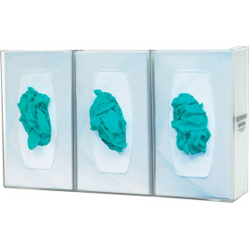 Triple Glove Box Dispenser, Divided, 17.08"W x 10.11"H x 4.22"D, Semi-Transparent