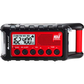 Emergency Crank Weather Radio, 9-61/100"W x 2-19/20"D x 6-17/20"H, Red