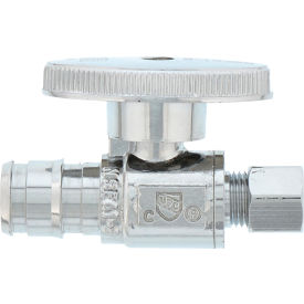 1/4 Turn Straight Supply Stop Valve, Chrome Plated, 1/2" PEX F1960 x 1/4" OD Comp