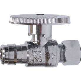 1/4 Turn Straight Supply Stop Valve, Chrome Plated, 1/2" PEX F1960 x 3/8" OD Comp