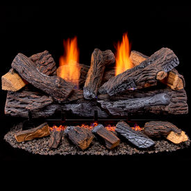 Ventless Dual Fuel Gas Log Set, 30" Berkshire Stacked Oak, 33000 BTU, Remote Control