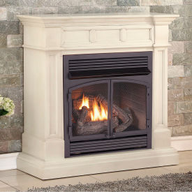 Dual Fuel Ventless Gas Fireplace w/ Mantel, 32000 BTU, T-Stat Control, Antique White