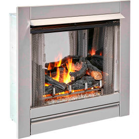 Ventless Stainless Gas Fireplace Insert w/Glass Media & Log Set, 24000 BTU