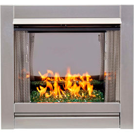 Ventless Stainless Gas Fireplace Insert w/ Emerald Glass Media, 24000 BTU, Manual Ctrl
