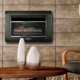 Dual Fuel Ventless Linear Wall Gas Fireplace w/ Log, 26000 BTU, T-Stat Control