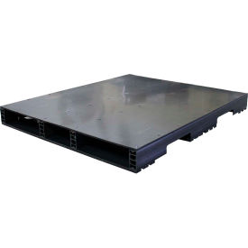 Stackable Closed Deck Pallet, Plastic, 4-Way, 48" x 40", 1500 Lb Stat Cap, Gray, Black