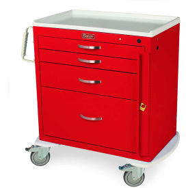 Quick Ship Short Emergency Crash Cart W/ Four Drawers and Breakaway Lock, Red