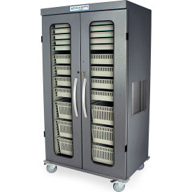 Double Column Med-Storage Cabinet, Key Lock, Glass Doors, 42"Wx29-3/5"Dx76"H, Hammertone Blue