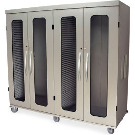Quad Column Medical Storage Cabinet, Glass Doors, 82-1/8"Wx30-1/4"Dx77-3/4"H, Brushed Silver