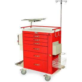 M-Series Tall Emergency Crash Cart, 6 Drawers, 36-3/4"W x 26"L x 43"H, Pink