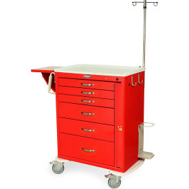 Tall Emergency Crash Cart, 6 Drawers, 36-3/4"W x 22"L x 43"H, Burgundy