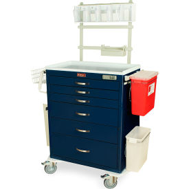 Tall Anesthesia Cart with 6 Drawers & E Lock, 47-5/8"W x 22"L x 66-3/4"H, Hammertone Black