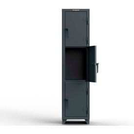 3-Tier 3 Door Extra Heavy Duty Locker, 18"W x 18"D x 75"H, Gray, Assembled