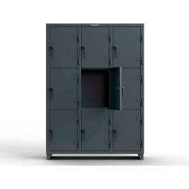 3-Tier 9 Door Extra Heavy Duty Locker, 54"W x 18"D x 75"H, Gray, Assembled