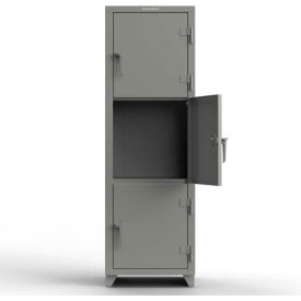 3-Tier 3 Door Extra Heavy Duty Locker, 24"W x 24"D x 75"H, Gray, Assembled
