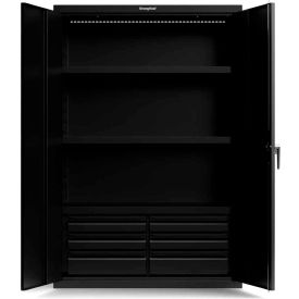 Heavy Duty Cabinet, 3 Shelves, 6 Halfwidth Drawers, 18 Gauge, 48" x 24" x 72", Black
