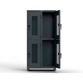 2-Tier 4 Door Ventilated Locker, 36"W x 18"D x 75"H, Gray, Assembled