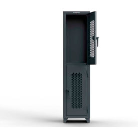 2-Tier 2 Door Ventilated Locker, 18"W x 18"D x 75"H, Gray, Assembled