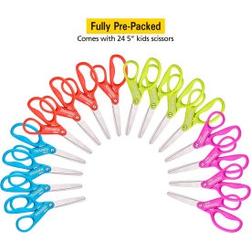 Scissor Caddy with 24 Assorted Color Pointed Tip Kids Scissors, 25/Pack