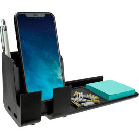 Desk Organizer Power Base with Phone Stand, Black