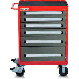 Proto® 560S Roller Cabinet W/ 6 Drawers, 21-3/8"D x 42-1/2"H, Red & Gray