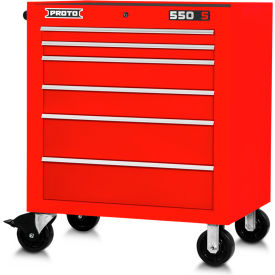 Proto® Roller Cabinet W/ 6 Drawers, 34"W x 25-1/4"D x 41"H, Red