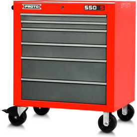 Proto® Roller Cabinet W/ 6 Drawers, 34"W x 25-1/4"D x 41"H, Red & Gray
