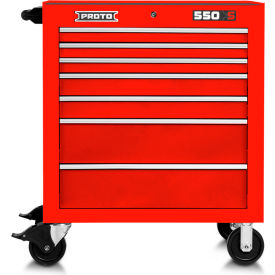 Proto® Roller Cabinet W/ 7 Drawers, 34"W x 25-1/4"D x 41"H, Red