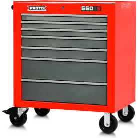 Proto® Roller Cabinet W/ 7 Drawers, 34"W x 25-1/4"D x 41"H, Red & Gray