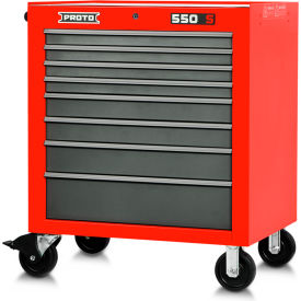 Proto® Roller Cabinet W/ 8 Drawers, 34"W x 25-1/4"D x 41"H, Red & Gray
