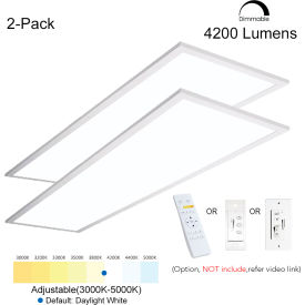 1x4ft 35W 4550 LM LED Ceiling Panel Troffer Light 3000-5000K CCT Dim by Remote, 2 PK