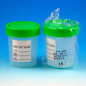 4 oz. Specimen Container, Green Screwcap and ID Label, Sterile, Polypropylene, 100/Pack