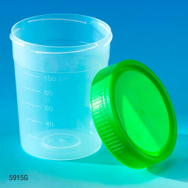 Graduated Specimen Container, 4 oz., Green Screwcap, Polypropylene, 500/Pack